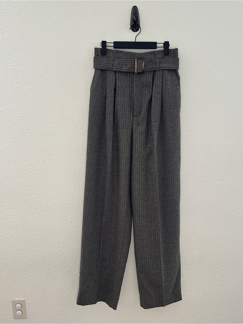 Closed Gray Pinstripe Wool Blend High Rise Belted Wide Leg Trousers Pants 29